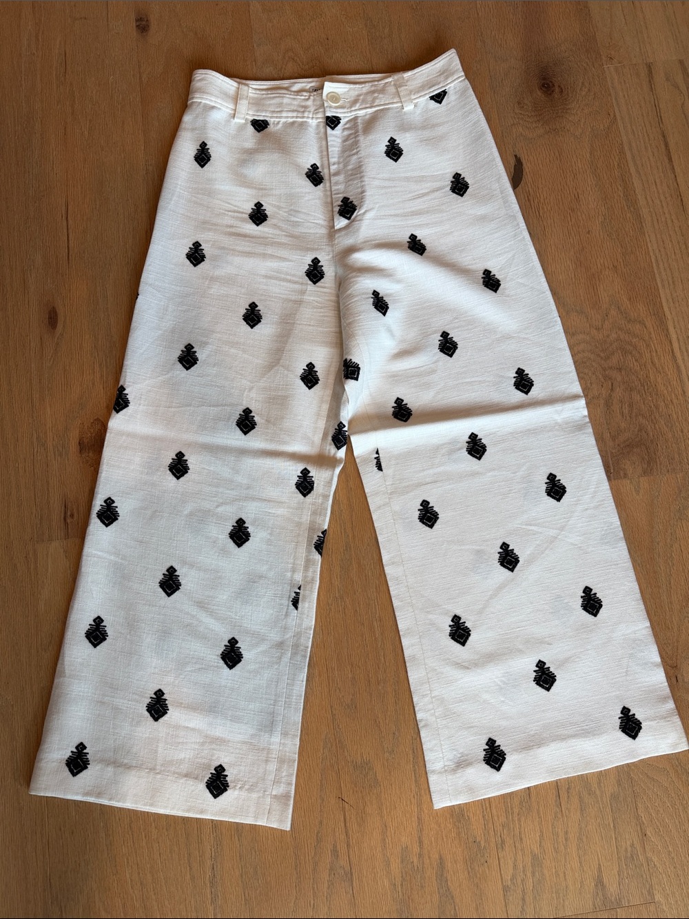 Zara Linen Embroidered Wide Leg Pants M